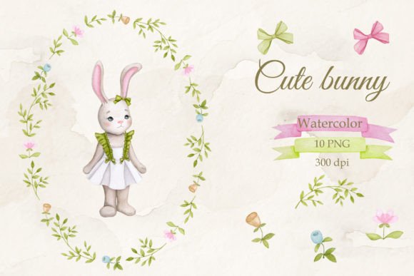 Cute Bunny Girl Watercolor Set for Creative Projects