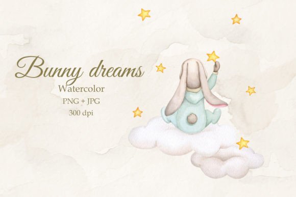 Cute Bunny on a Cloud: A Whimsical Watercolor Design