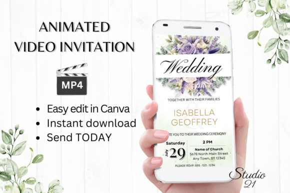 Digital Wedding Invitation W8416: Editable Animated Templates