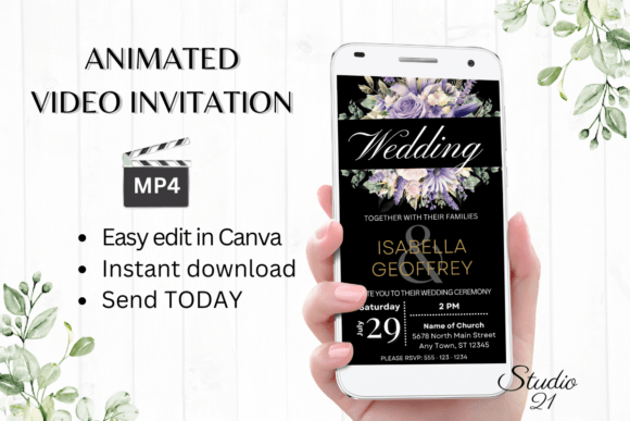 Digital Wedding Invitation W8417: Modern Animated Evites