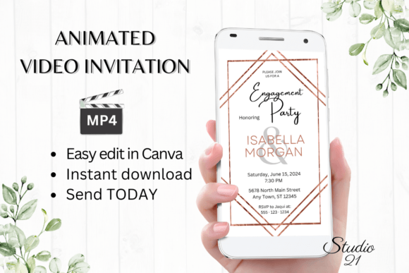 Minimalist Engagement Party Invite W1924: Modern Digital Style