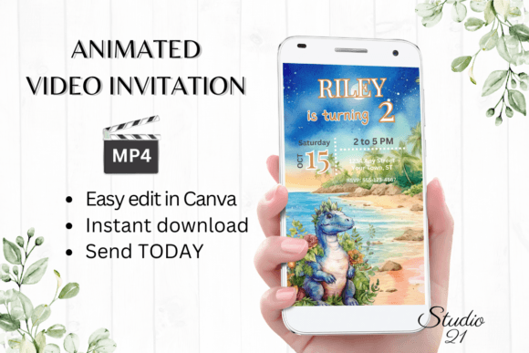 Smartphone Dinosaur Birthday Invitation: Instant Digital Fun