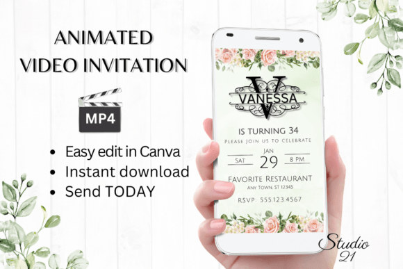 Smartphone Invitation (Monogram V): Elegant Animated Templates